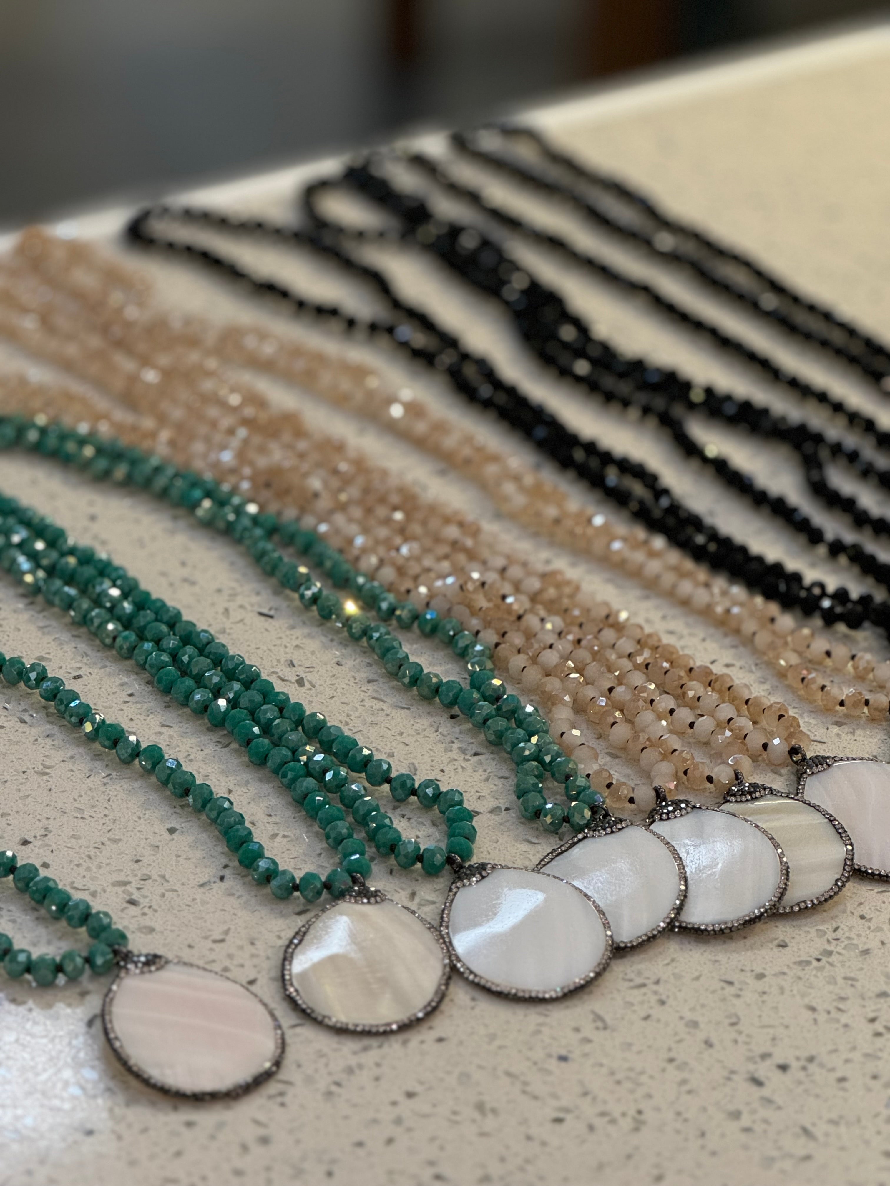 8mm Crystal and Shell Necklace
