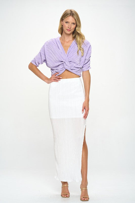 Plisse Maxi Skirt with Slit