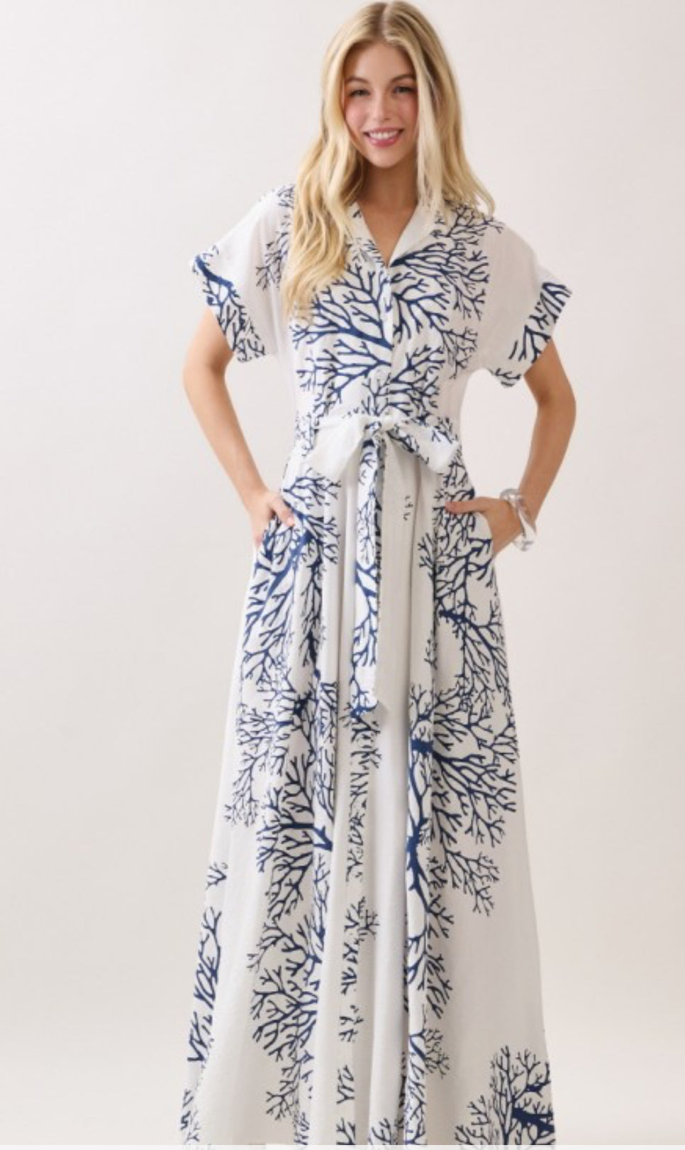 Coral Print Button Down Maxi