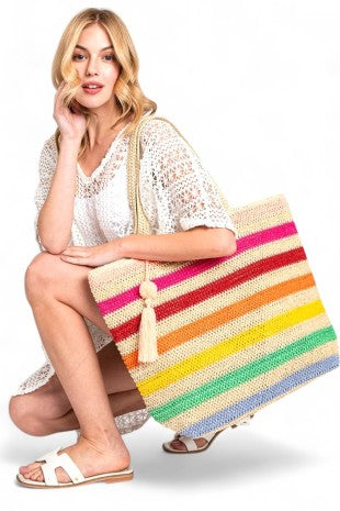 Rainbow Stripe Straw Bag