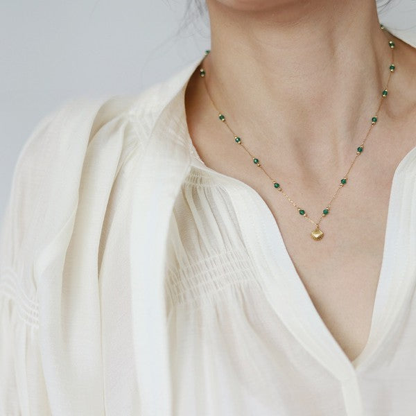 Emerald Bead Shell Necklace