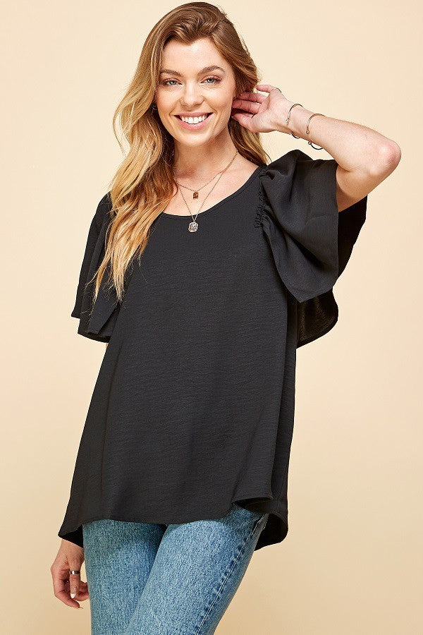 Short Ruffle Sleeve Blouse