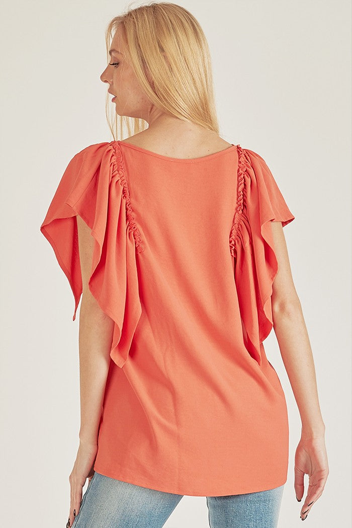 Short Ruffle Sleeve Blouse