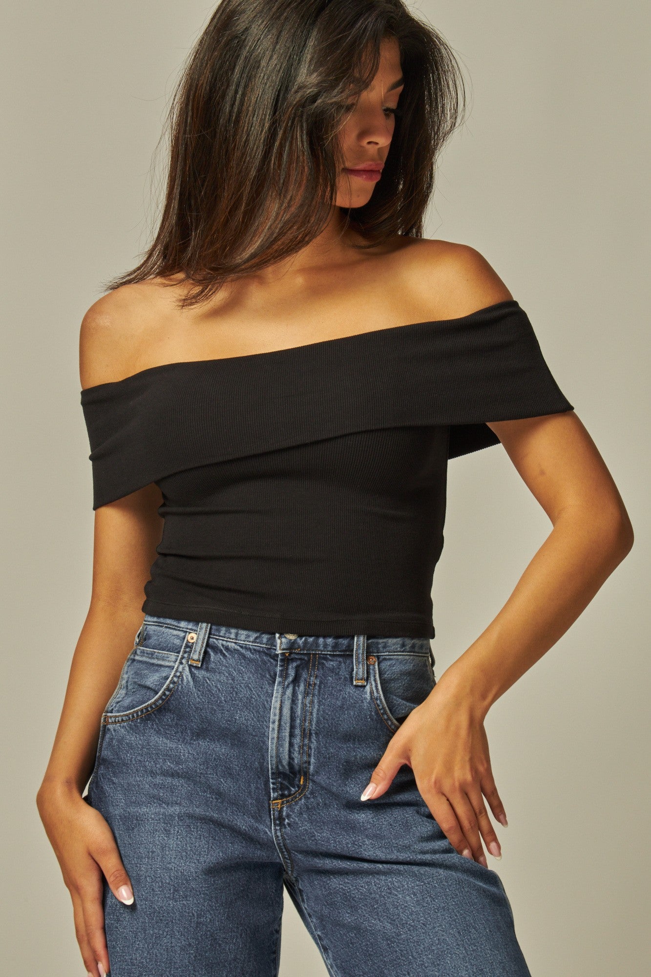 Ribbed Off Shoulder Top