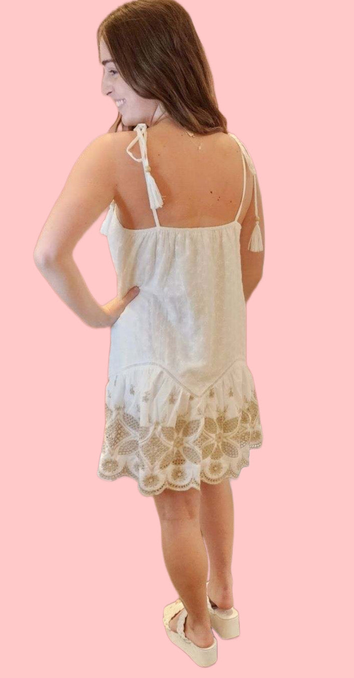 Tie Strap Embroidery Dress