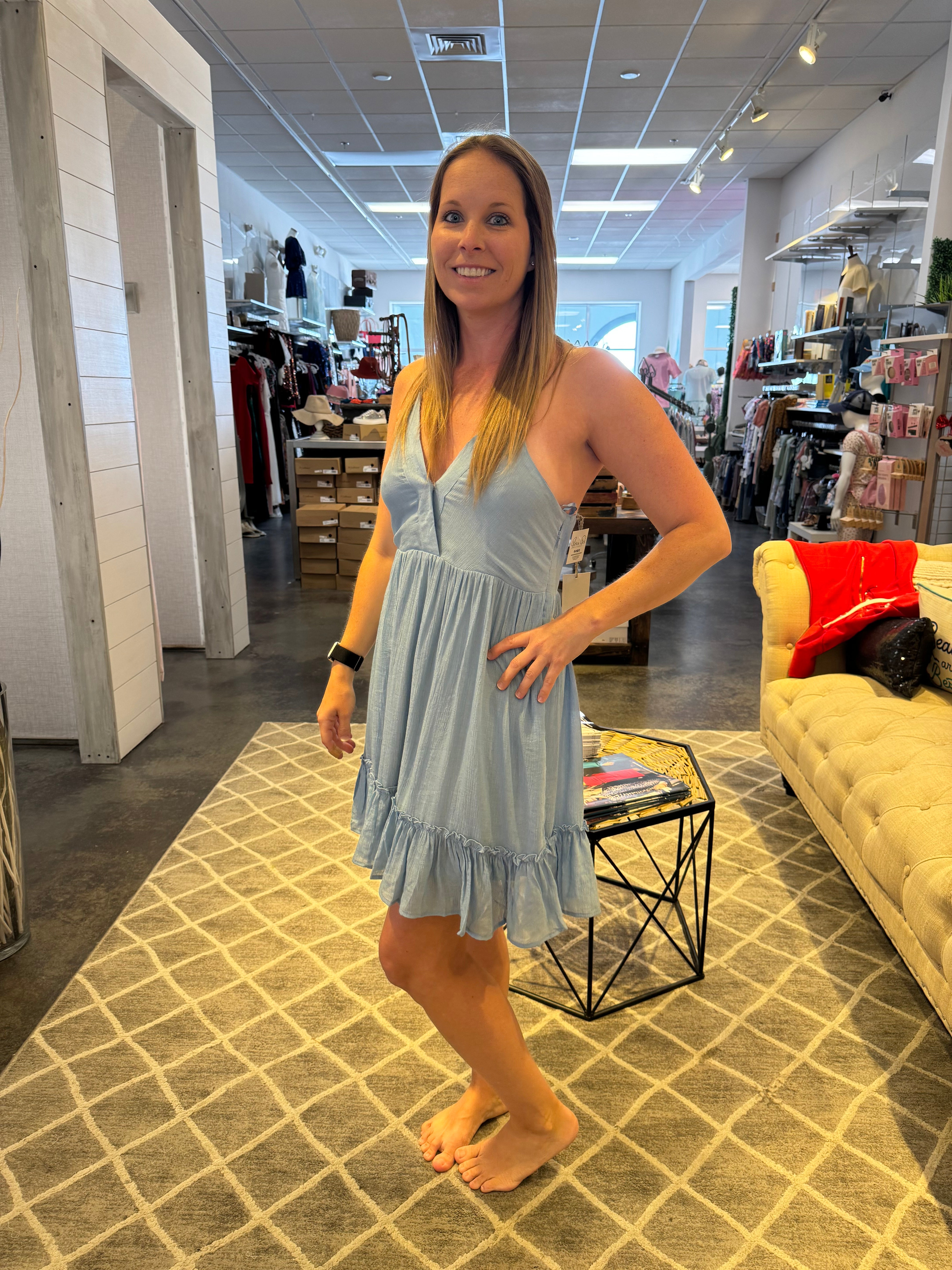 Gauze Sky Blue Halter Dress