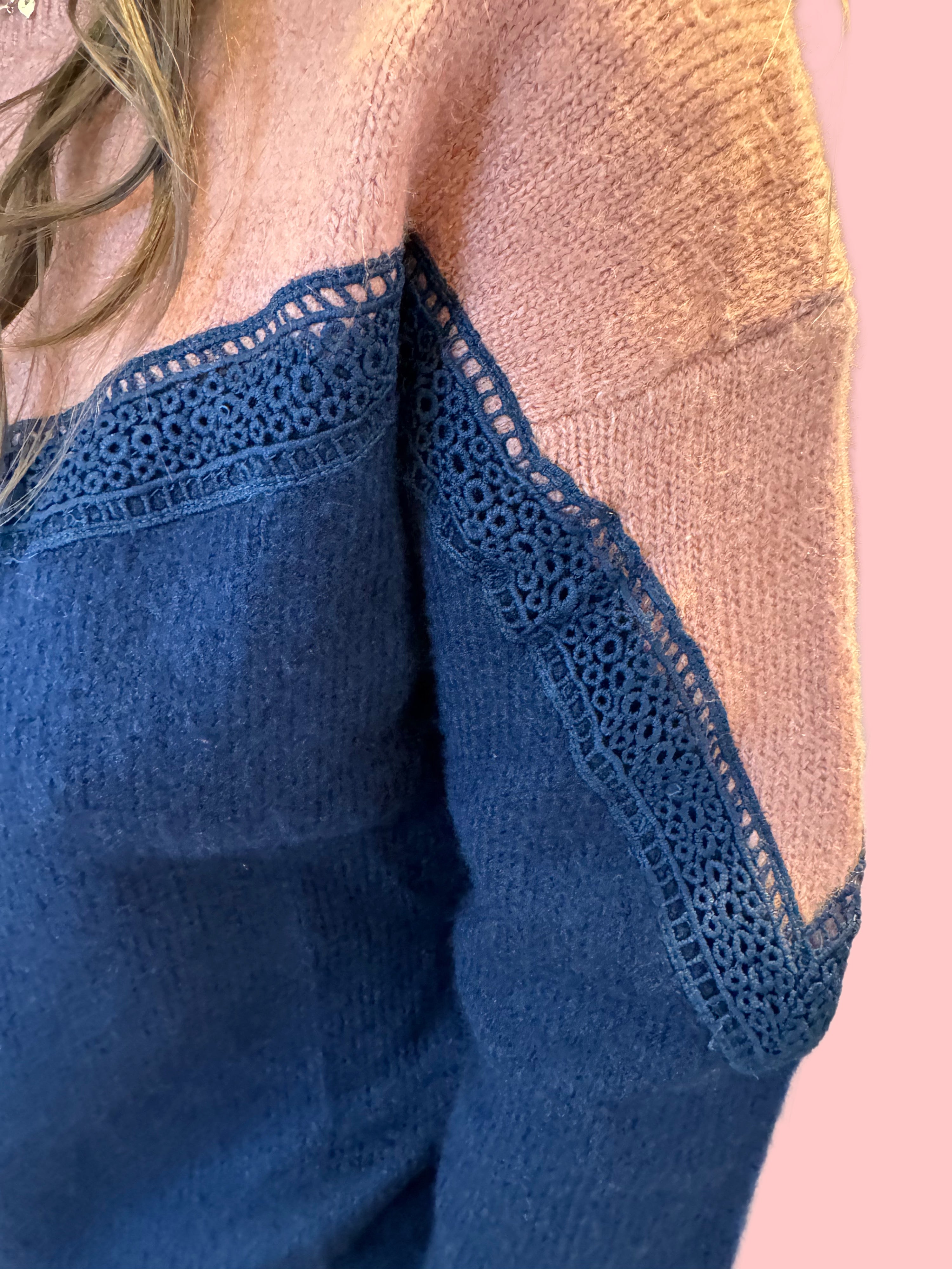Lace Inset Sweater - Mauve