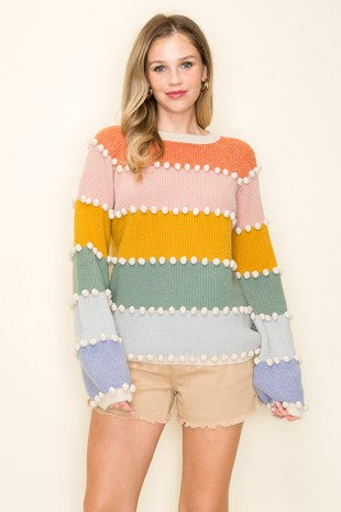 Color-block bobble sweater