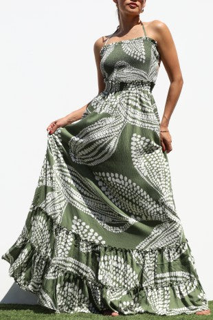 Smocked Top Maxi, Olive