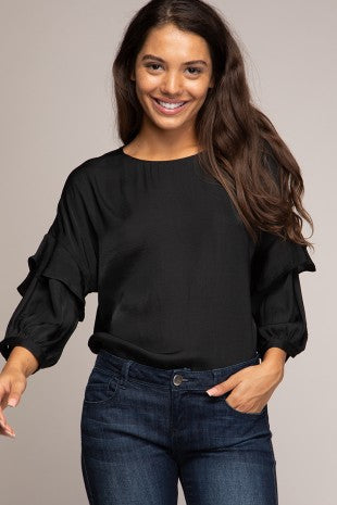 Blouse With Ruffle Detail, Black