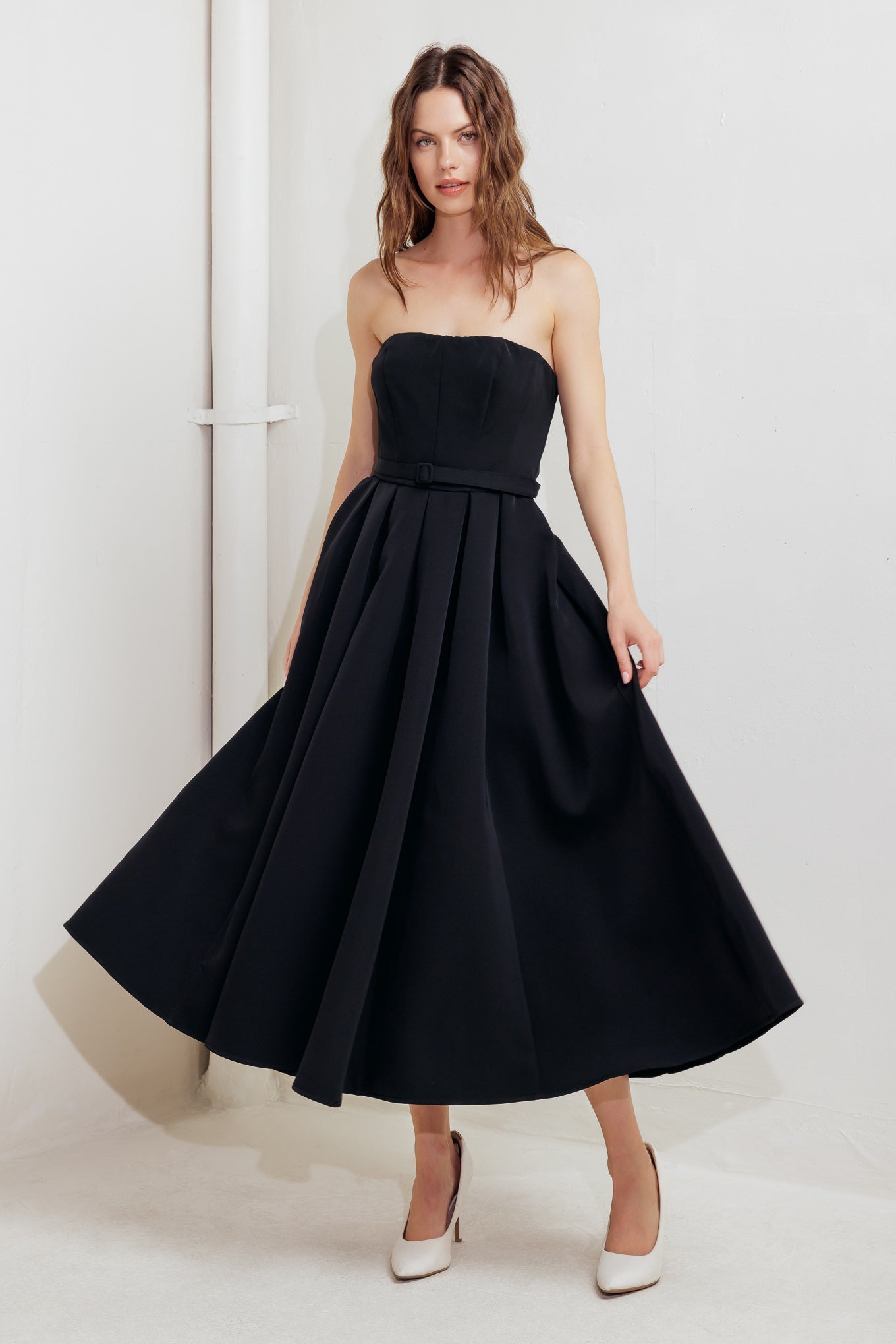BLACK TIE MUSE WOVEN MIDI DRESS
