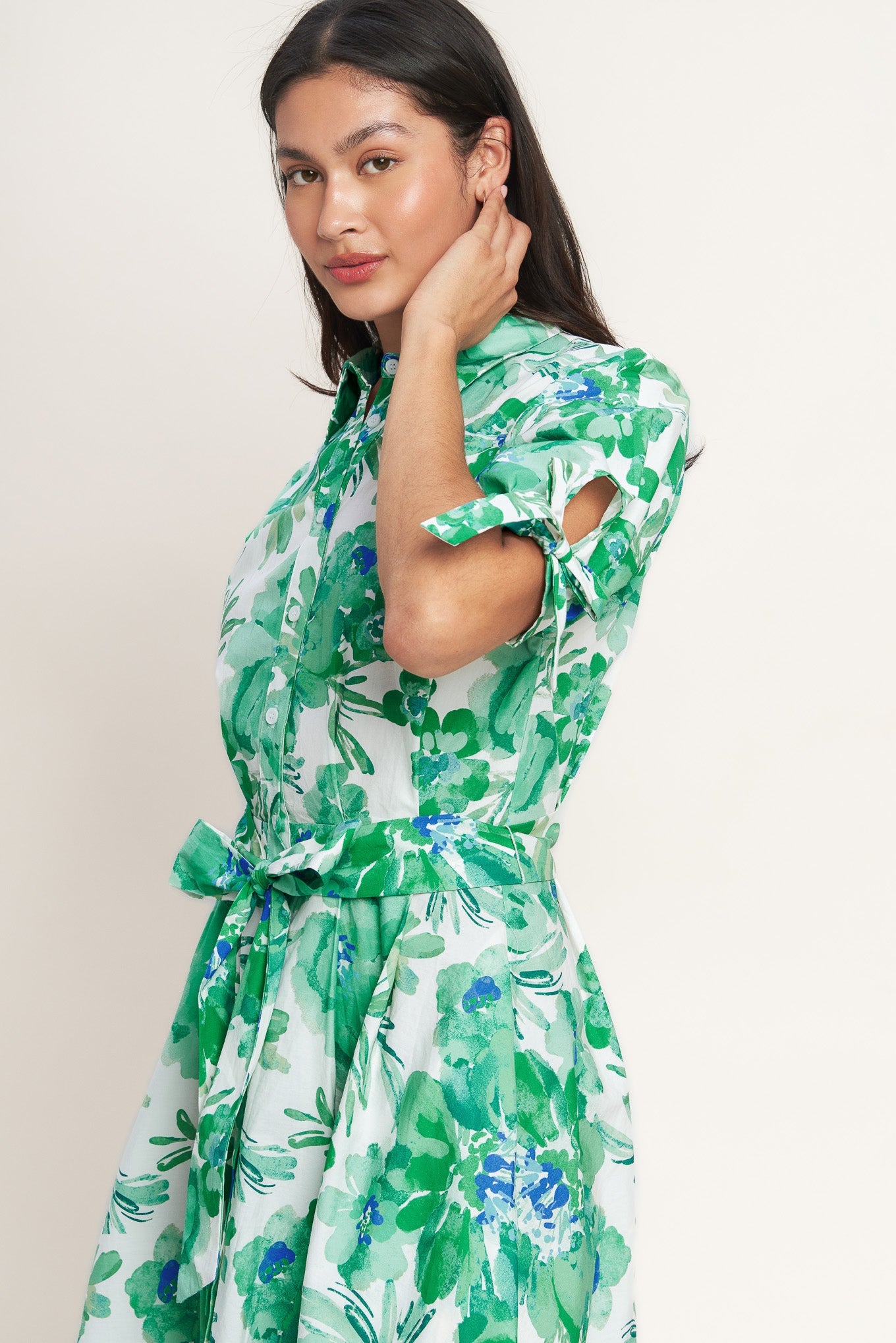 SIMPLY IN BLOOM WOVEN MIDI SHIRT DRESS