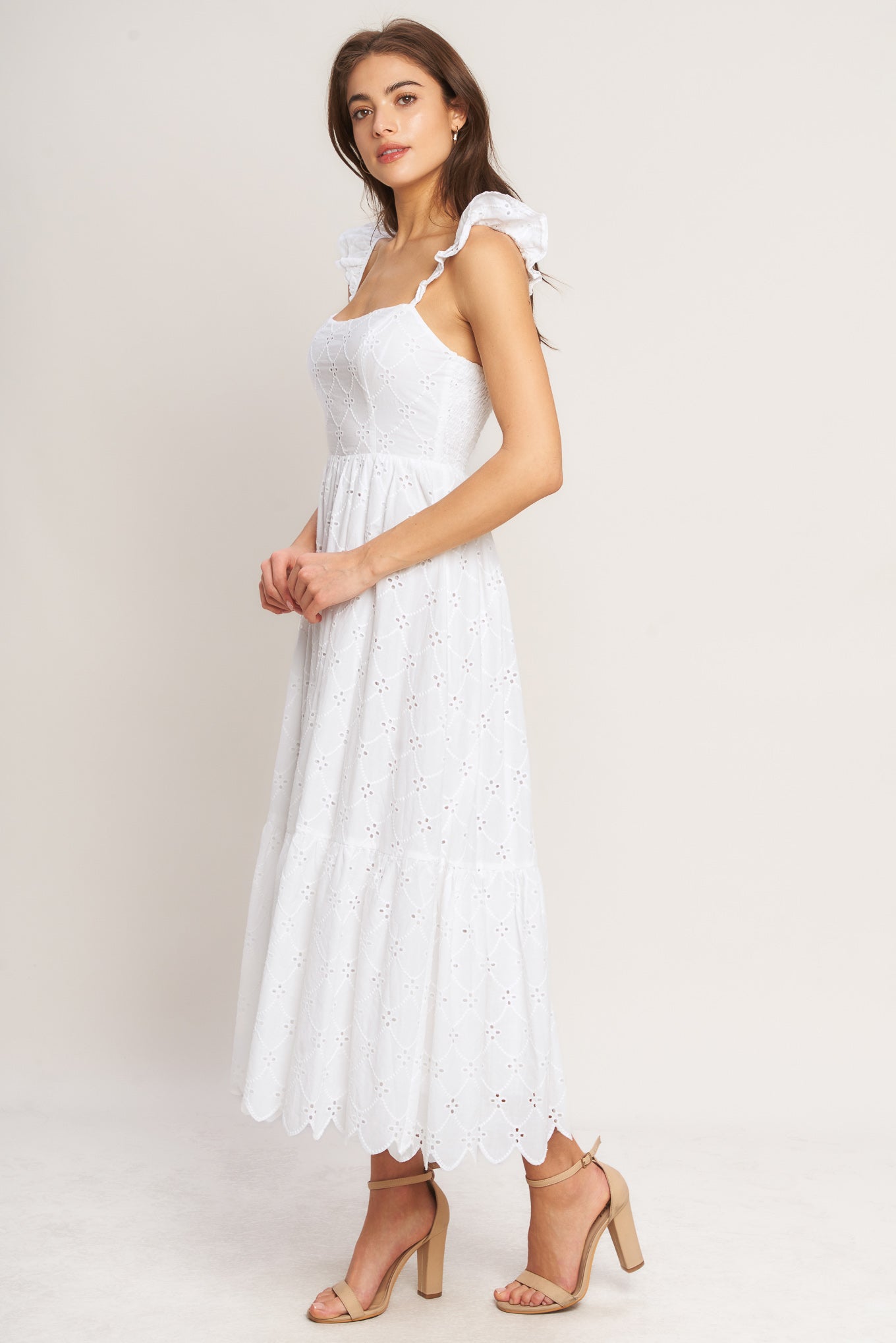 SWEET ESCAPE WOVEN EYELET MIDI DRESS