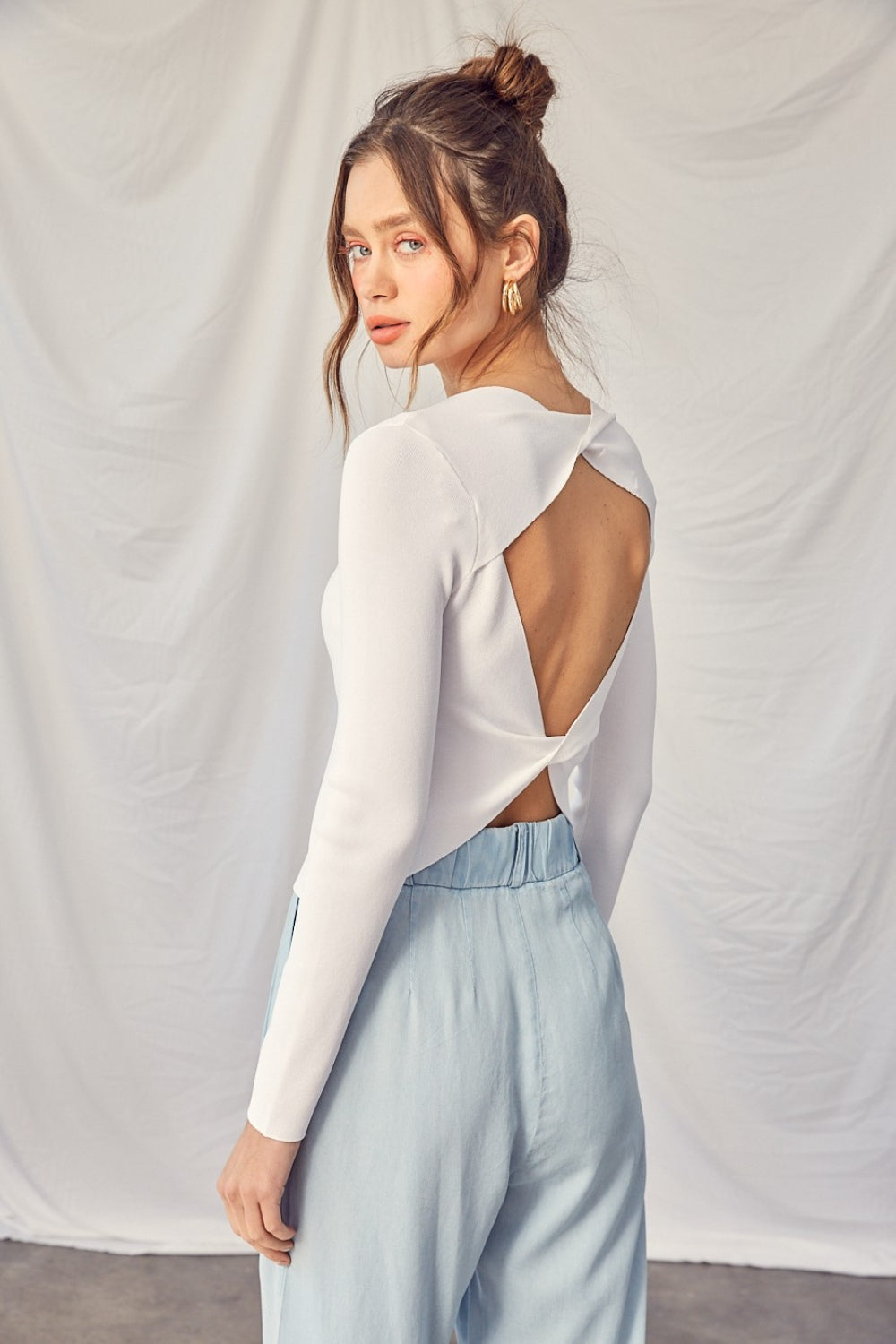 Twisted Backless Knit Top-Off White
