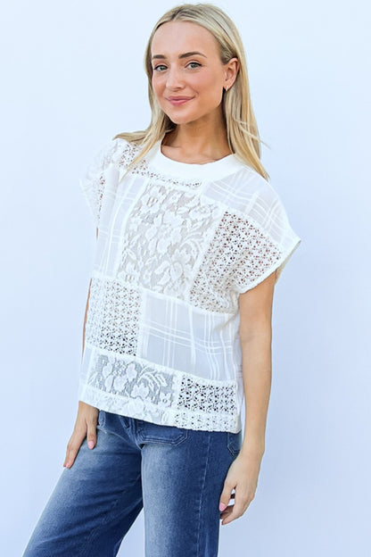 Lace Patchwork Short Sleeve Top and Cami Set