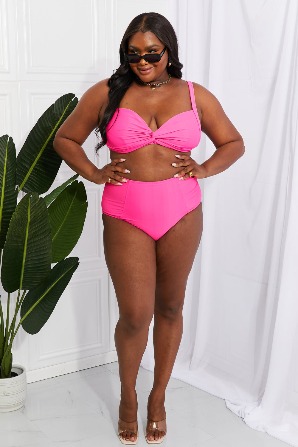 Swim Take A Dip Twist High-Rise Bikini in Pink