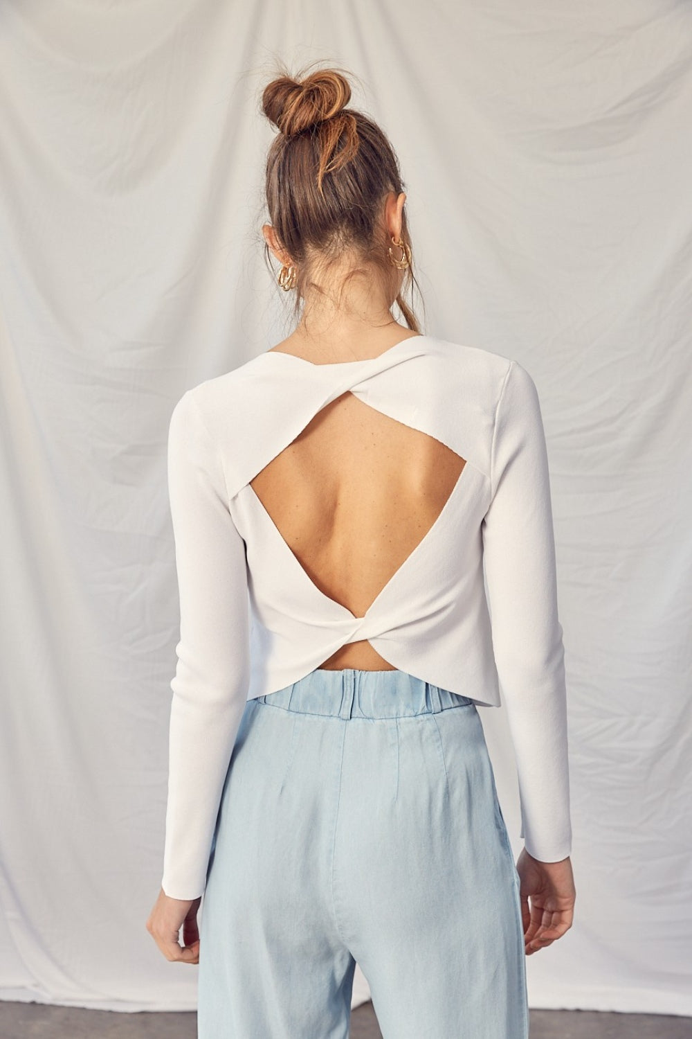 Twisted Backless Knit Top-Off White