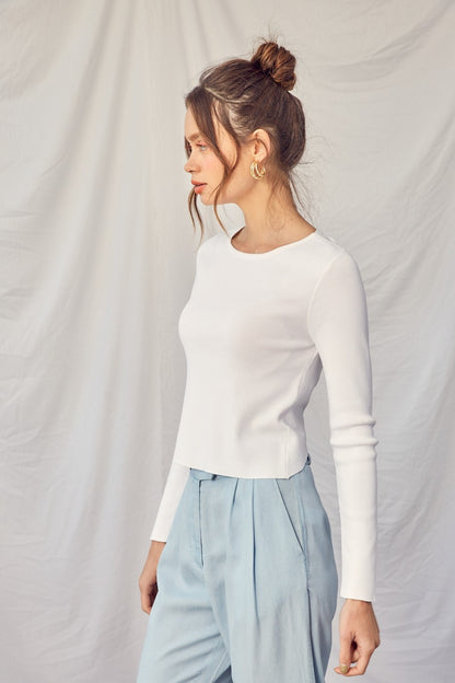 Twisted Backless Knit Top-Off White