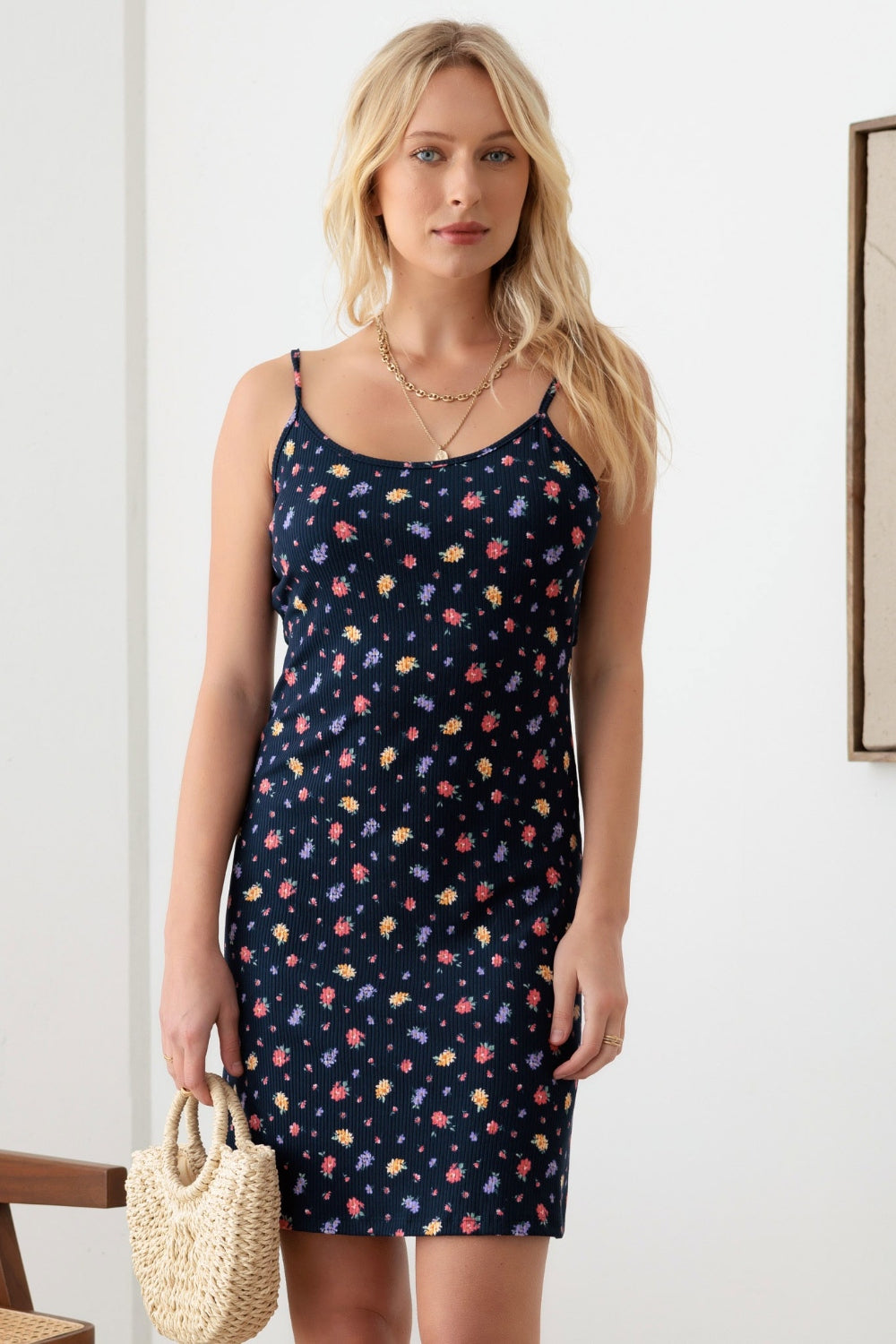 GILLI Floral Ribbed Tie-Back Cami Mini Dress Gibson Girl GILLI Floral Ribbed Tie-Back Cami Mini Dress Gibson Girl
