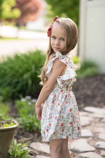 Kids Dainty Floral Print Button Pinafore Spring Easter Dress