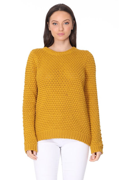 Pop Corn Stitch Long Sleeve Casual Sweater Top