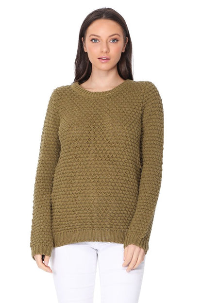 Pop Corn Stitch Long Sleeve Casual Sweater Top