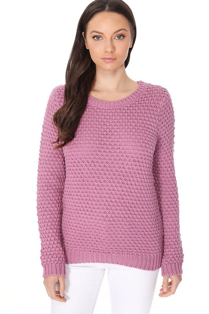 Pop Corn Stitch Long Sleeve Casual Sweater Top