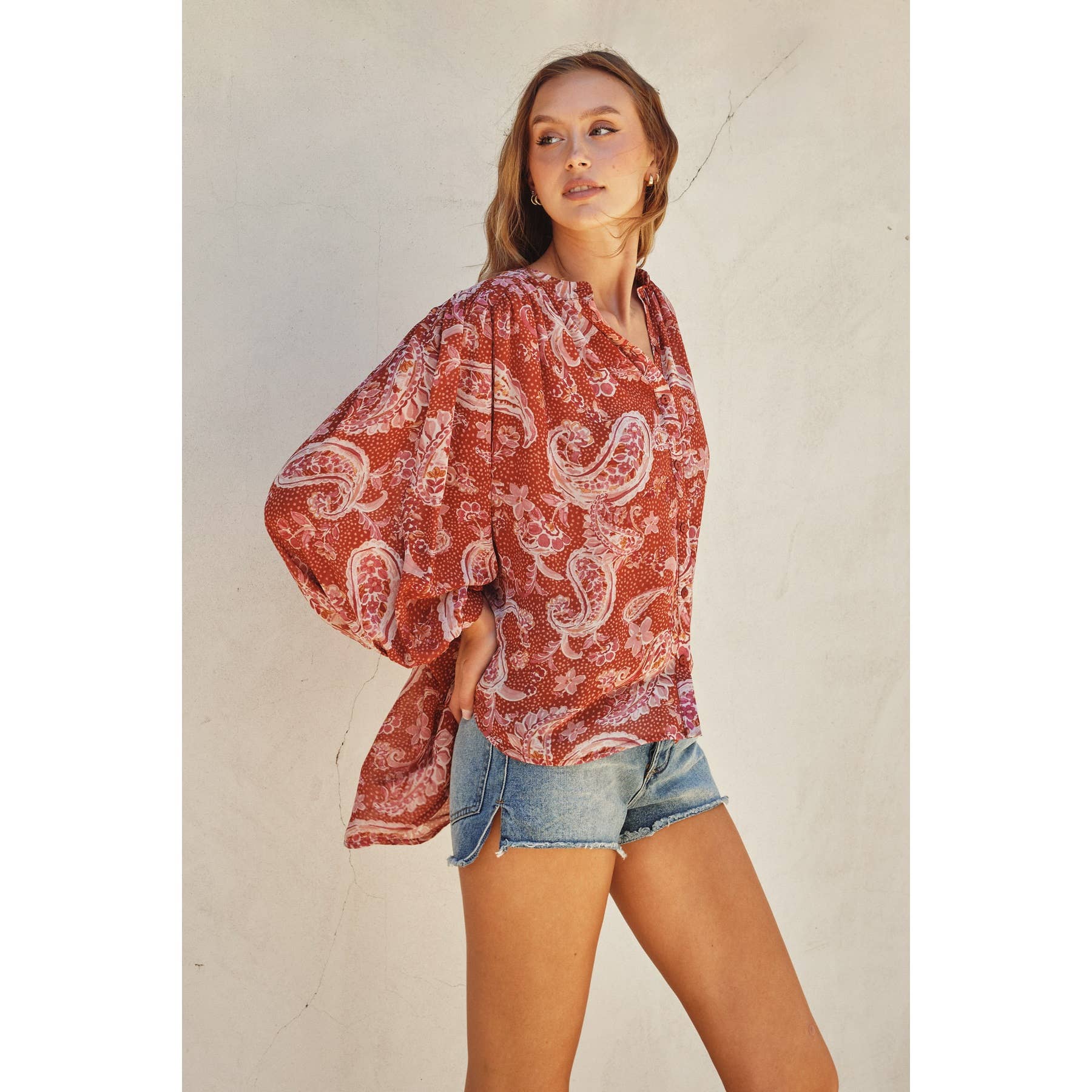 Rose Paisley Batwing Blouse