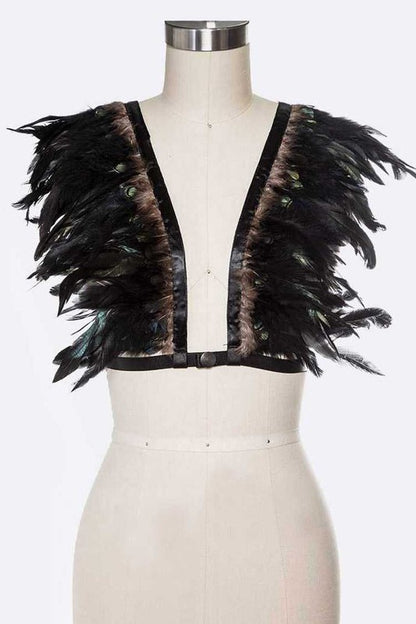 Feather Trim Elastic Costume Top