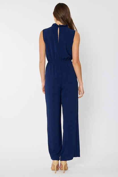 RUFFLED V NECK JUMPSUIT, NAVY