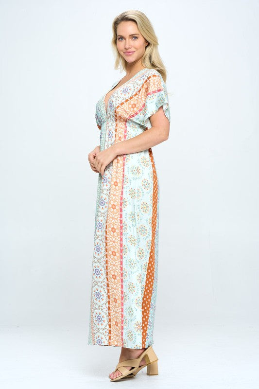 Boho Print Kimono Maxi Dress