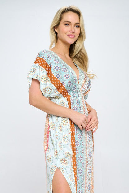 Boho Print Kimono Maxi Dress