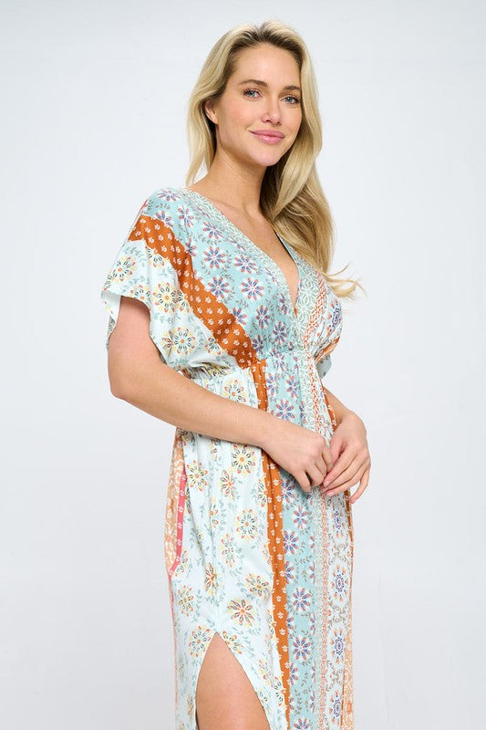 Boho Print Kimono Maxi Dress