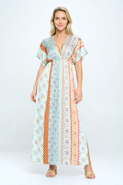 Boho Print Kimono Maxi Dress