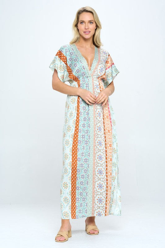 Boho Print Kimono Maxi Dress