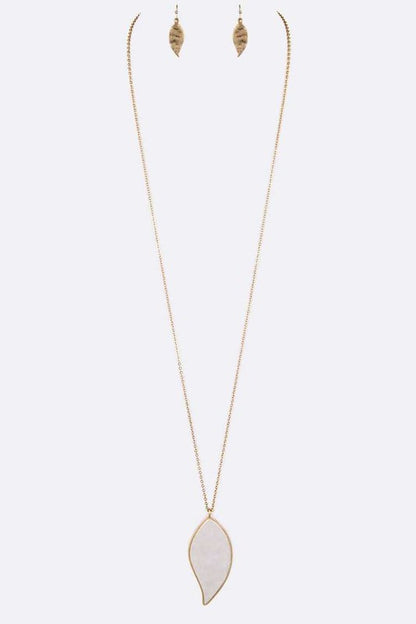 2 Tone Brushed Metal Pendant Long Necklace Set