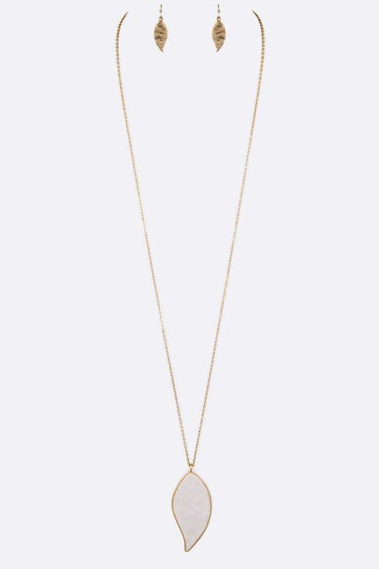 2 Tone Brushed Metal Pendant Long Necklace Set