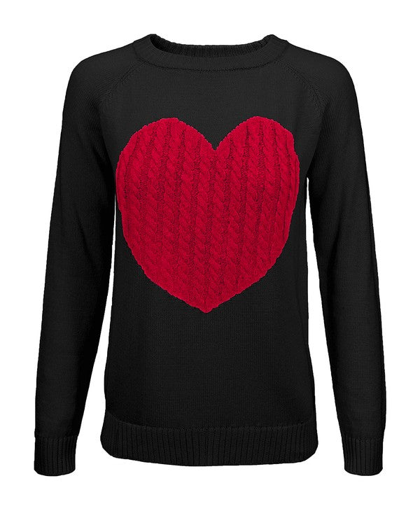 Love Heart Jacquard Round Neck Pullover Sweater