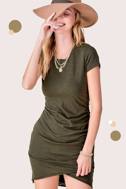 Soft Ruched Sleeve Mini Dress