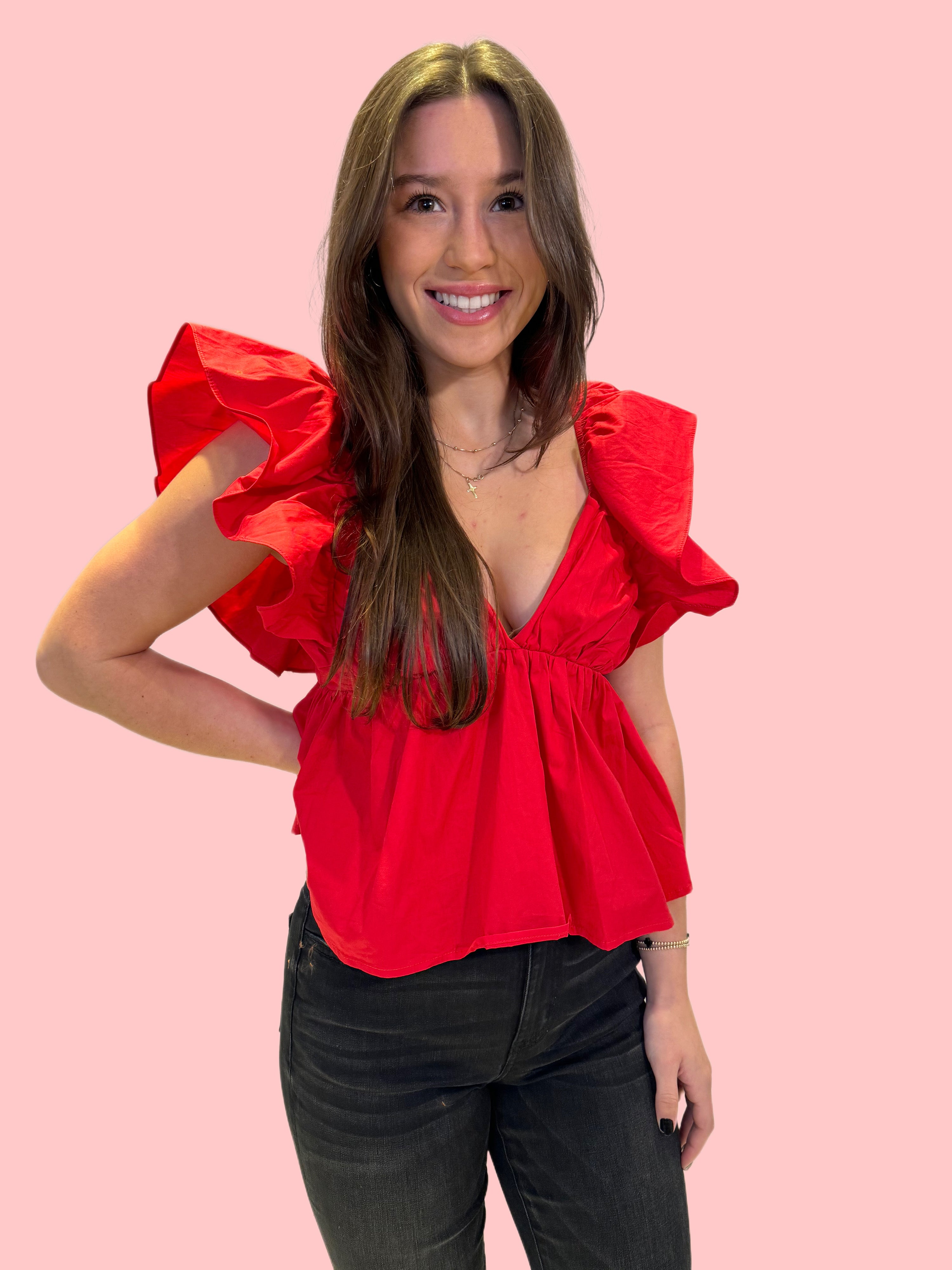 TIE BACK RUFFLE SLEEVE