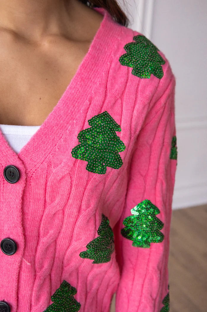 *PRE-ORDER Sequin Trees Cardigan, Pink