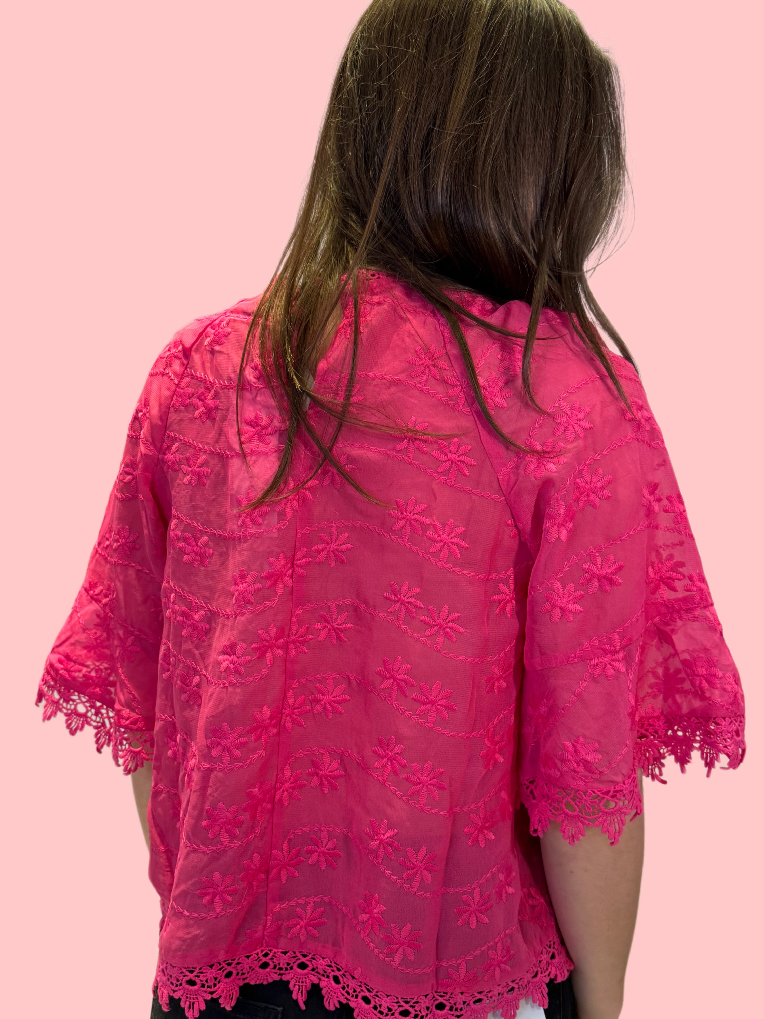 LACE TRIM PLEATED BLOUSE-PINK