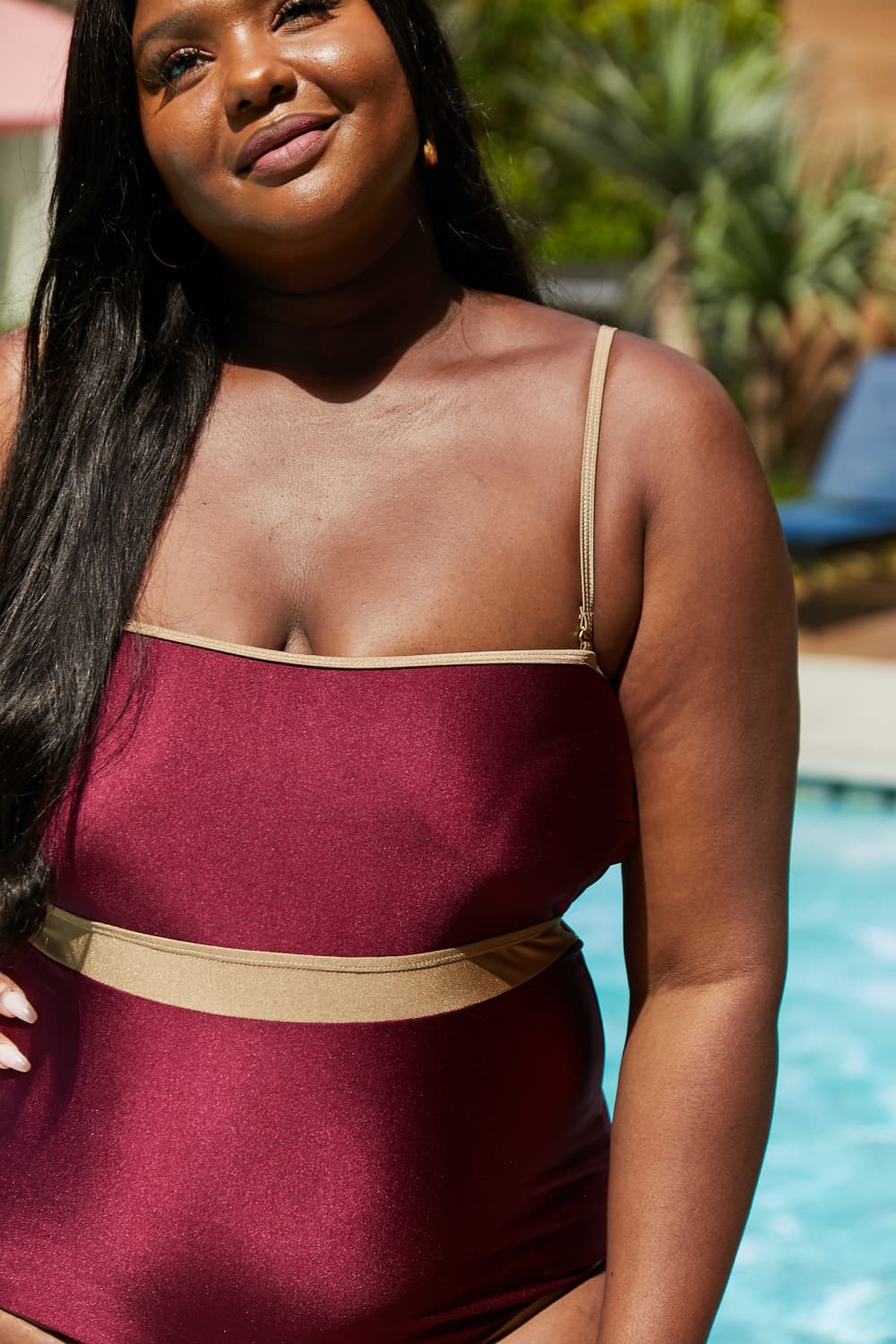 Contrast Trim One-Piece in Wine