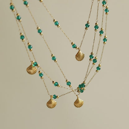 Emerald Bead Shell Necklace