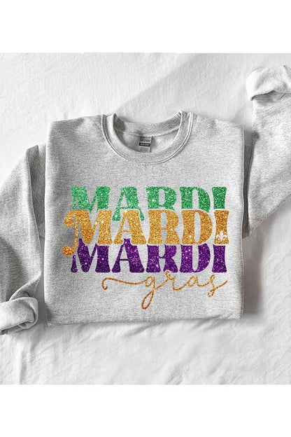 FAUX GLITTER MARDI GRAS FLEECE SWEATSHIRT