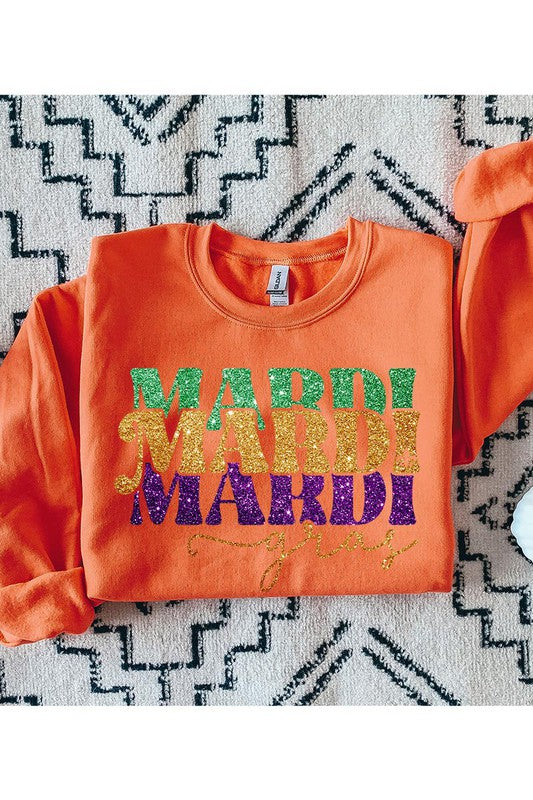 FAUX GLITTER MARDI GRAS FLEECE SWEATSHIRT