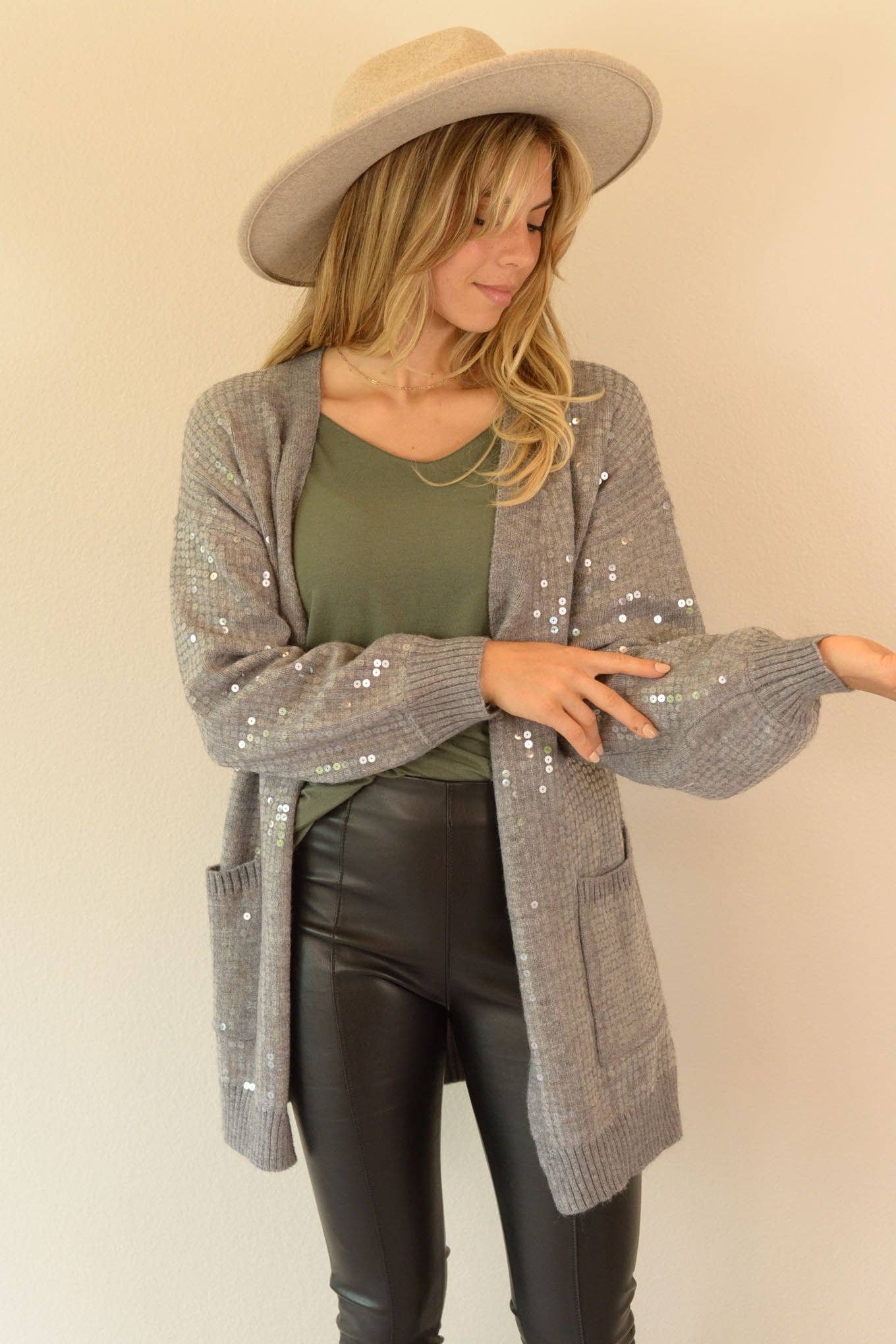 SEQUIN LONG KNIT CARDIGAN-W2309JO56492