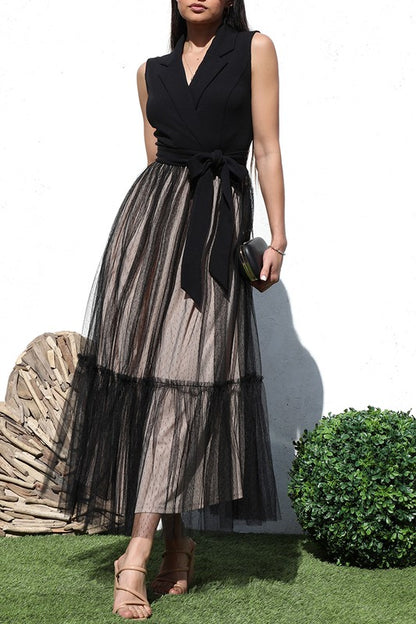 Tulle Mesh Dress,Black