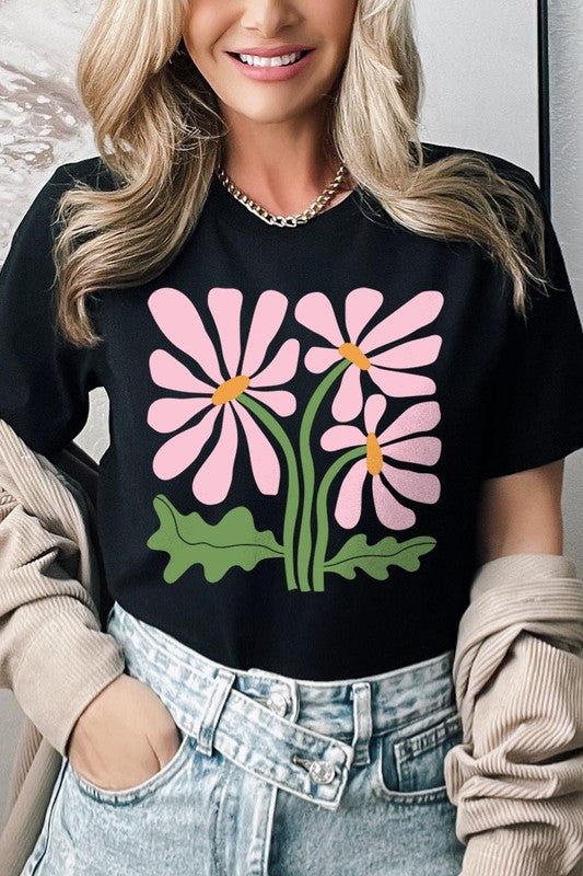 Botanical Pink Daisy Flowers Graphic T Shirts