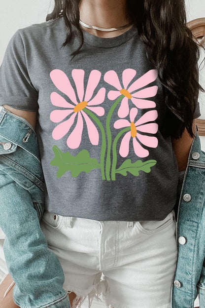 Botanical Pink Daisy Flowers Graphic T Shirts